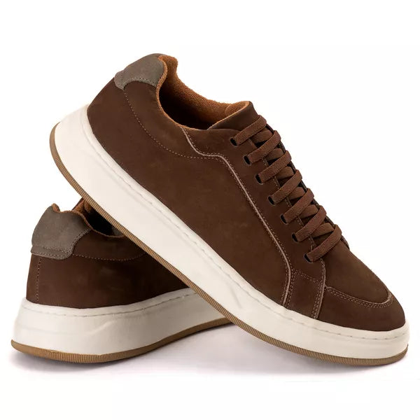Tênis Casual em couro Elástico Nobuk Café