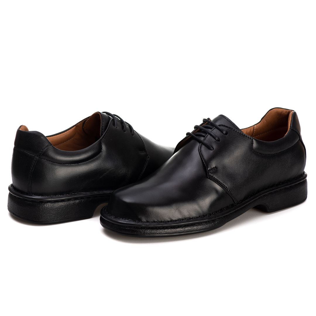 Sapato Comfort Domenic em Couro Preto e Ortopédico