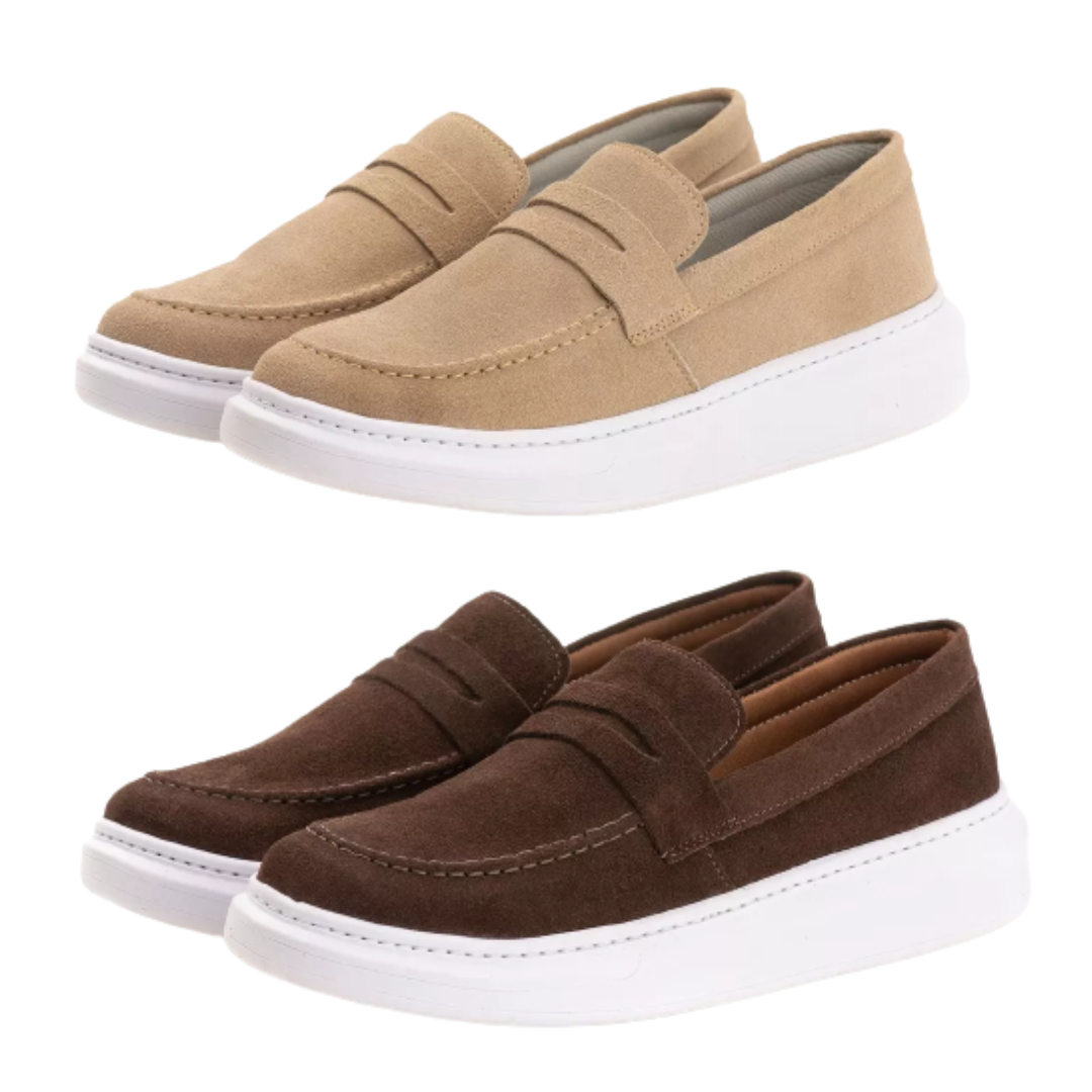 Compre 1 e Leve 2 Slip On - Mocassim Masculino Couro Camurça