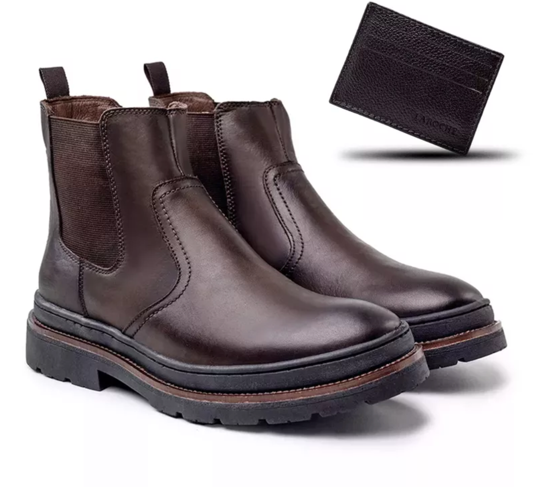 Bota Chelsea Londres em Couro - Café + Brinde Porta Cartão