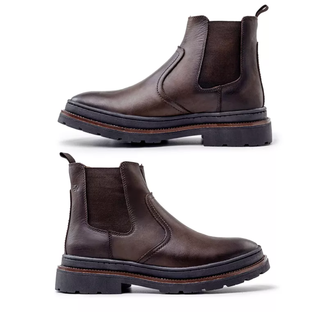 Bota Chelsea Londres em Couro - Café + Brinde Porta Cartão