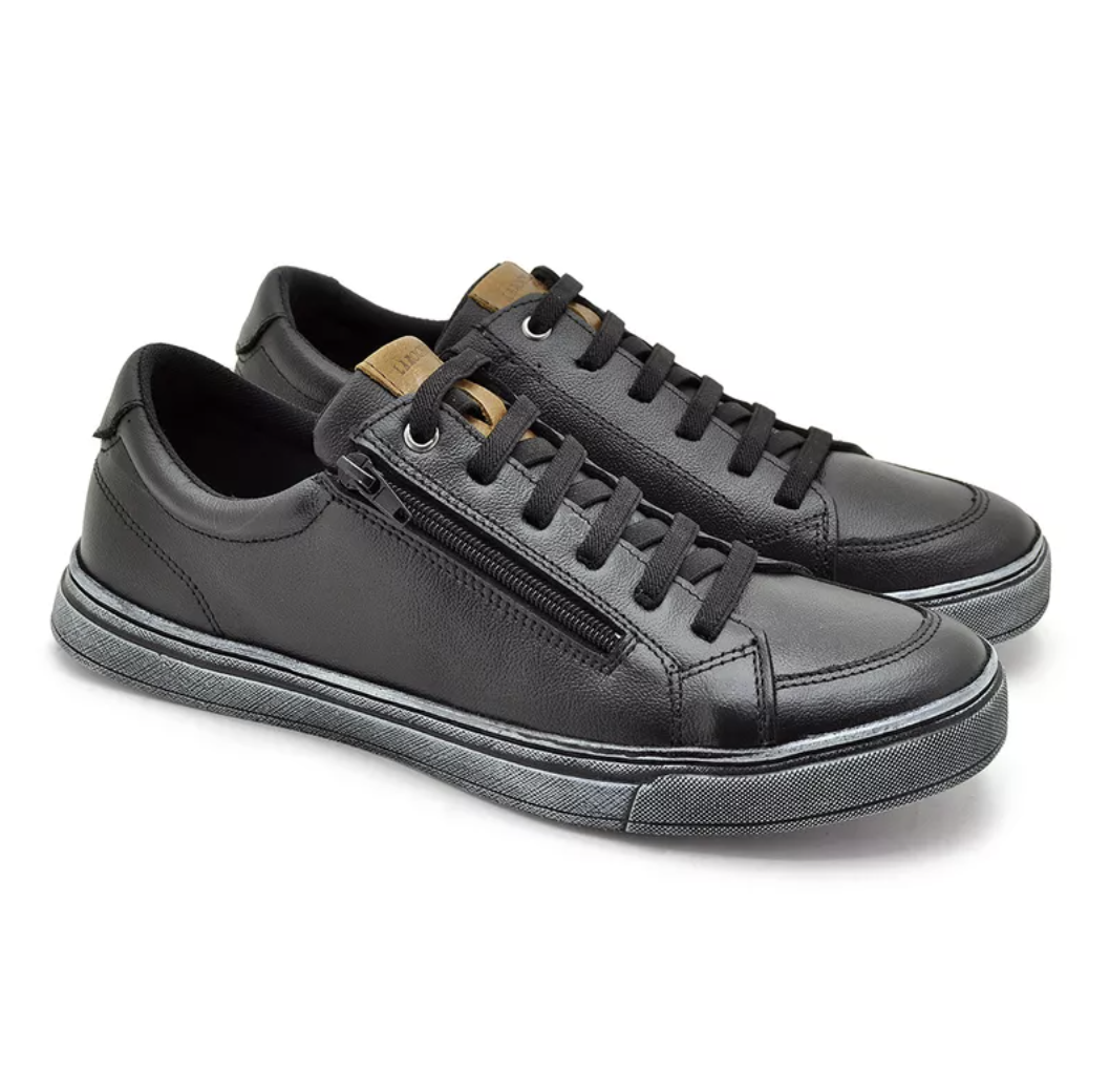 Sapatenis Street Em Couro - Preto