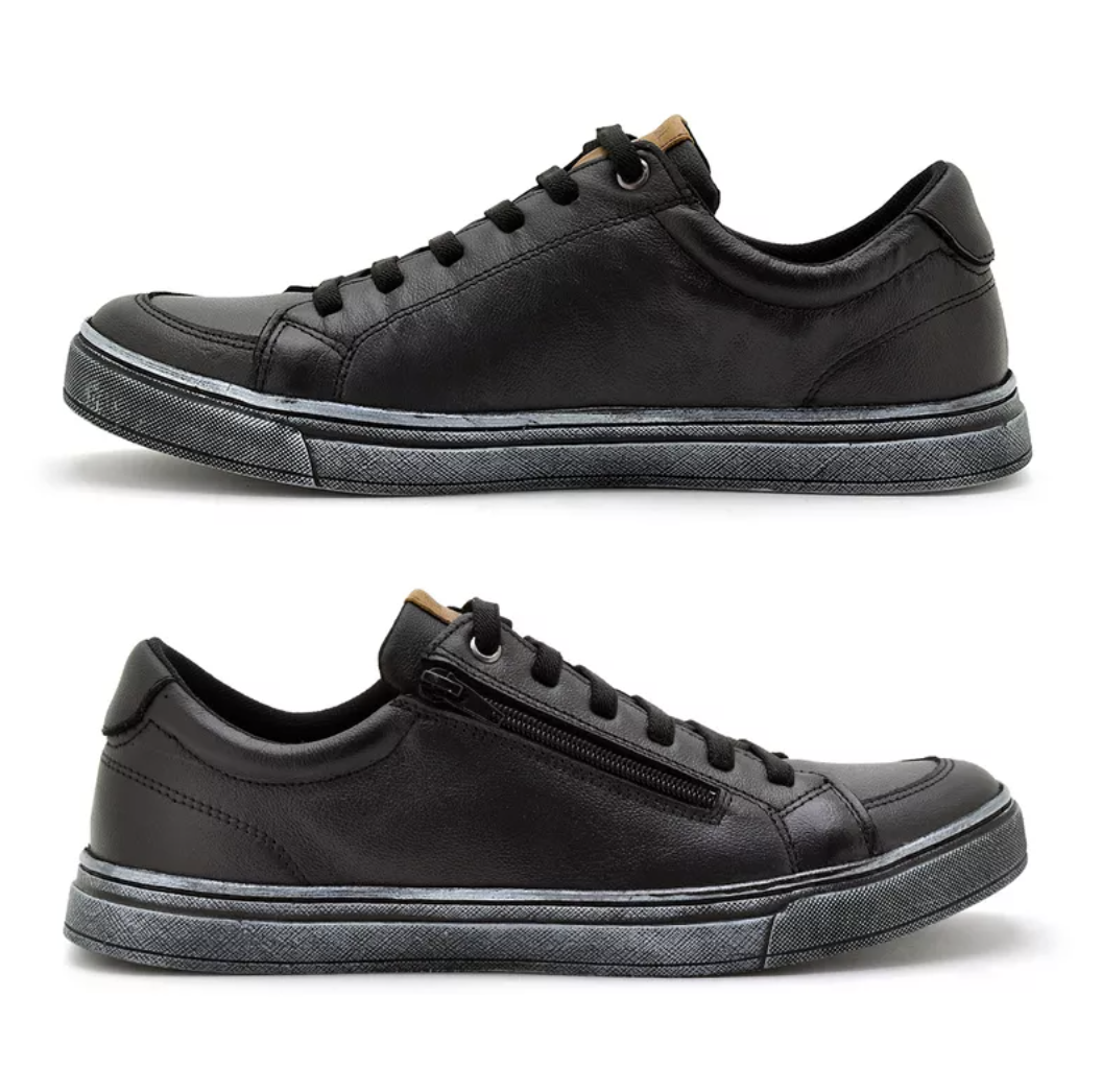 Sapatenis Street Em Couro - Preto