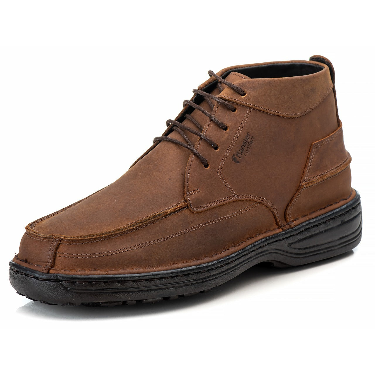Bota Masculina Comfort Couro Rústico Leve Ortopédica