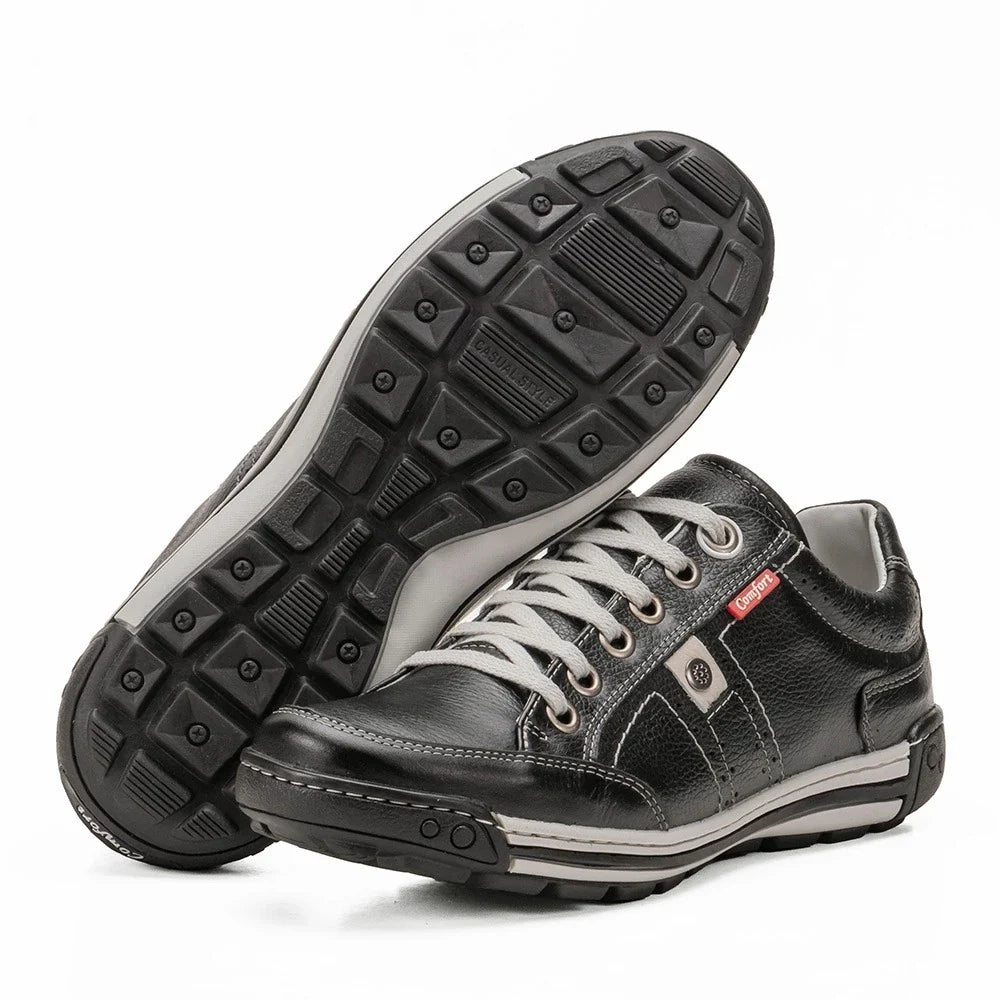 Sapatênis Masculino Casual em Couro Legítimo com Palmilha em Gel e Solado Antiderrapante