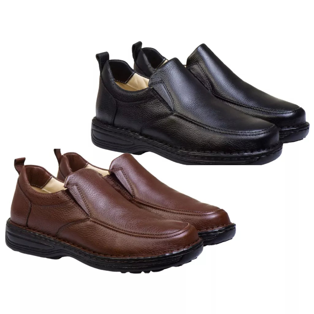 Sapato Masculino Ortopédico Em Couro Legitimo Palmilha Gel Anatômica Anti Stress