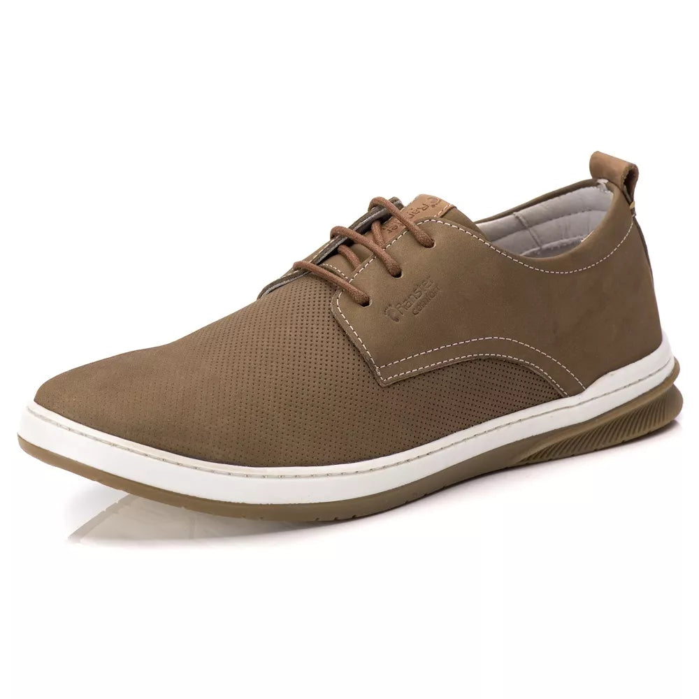Sapatenis Oxford Comfort 100% Couro Palmilha Ultra Gel Cinza - Taupe