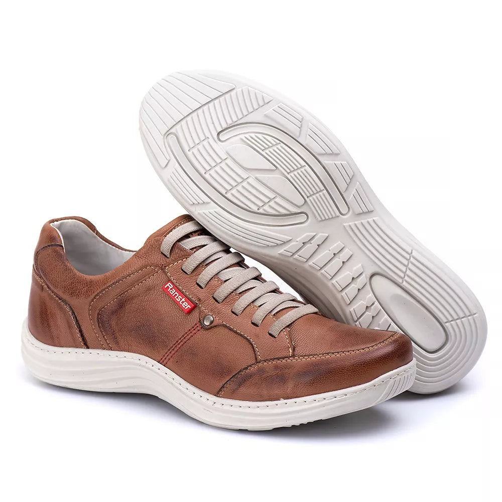 Sapatenis Masculino Ranster Antistress 100% Couro Palmilha Extra Gel