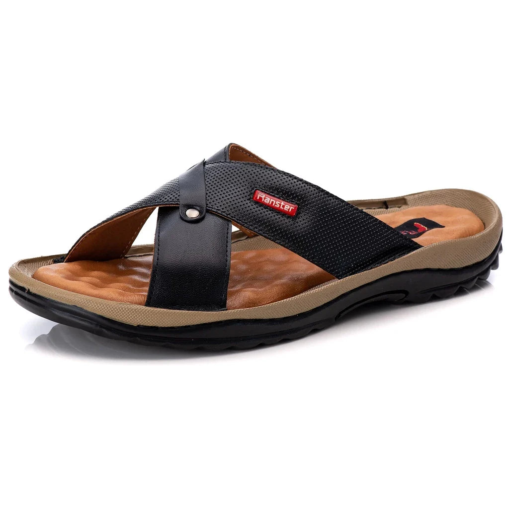 Chinelo Masculino Anti Stress Couro Legitimo Confortável Palmilha em Gel