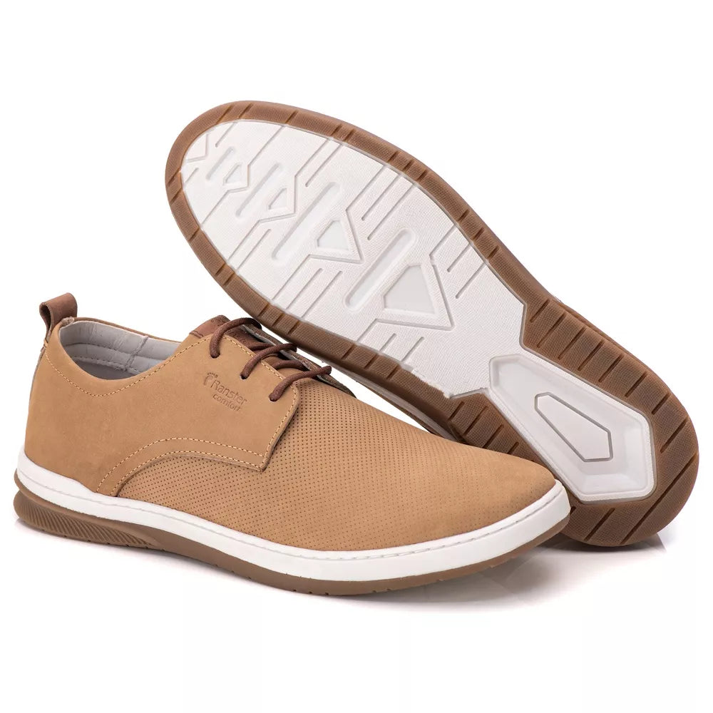 Sapatenis Masculino Casual Oxford Ranster Comfort 100% Couro Legitimo Palmilha Ultra Gel Confortável