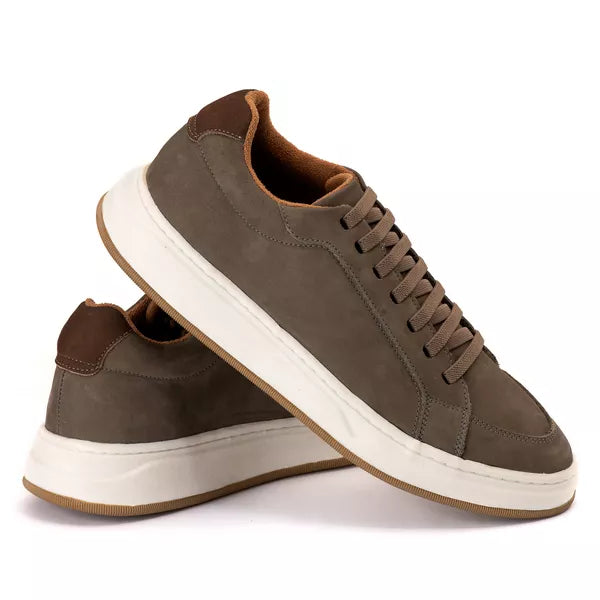 Tênis Casual em couro Elástico Nobuk Cinza