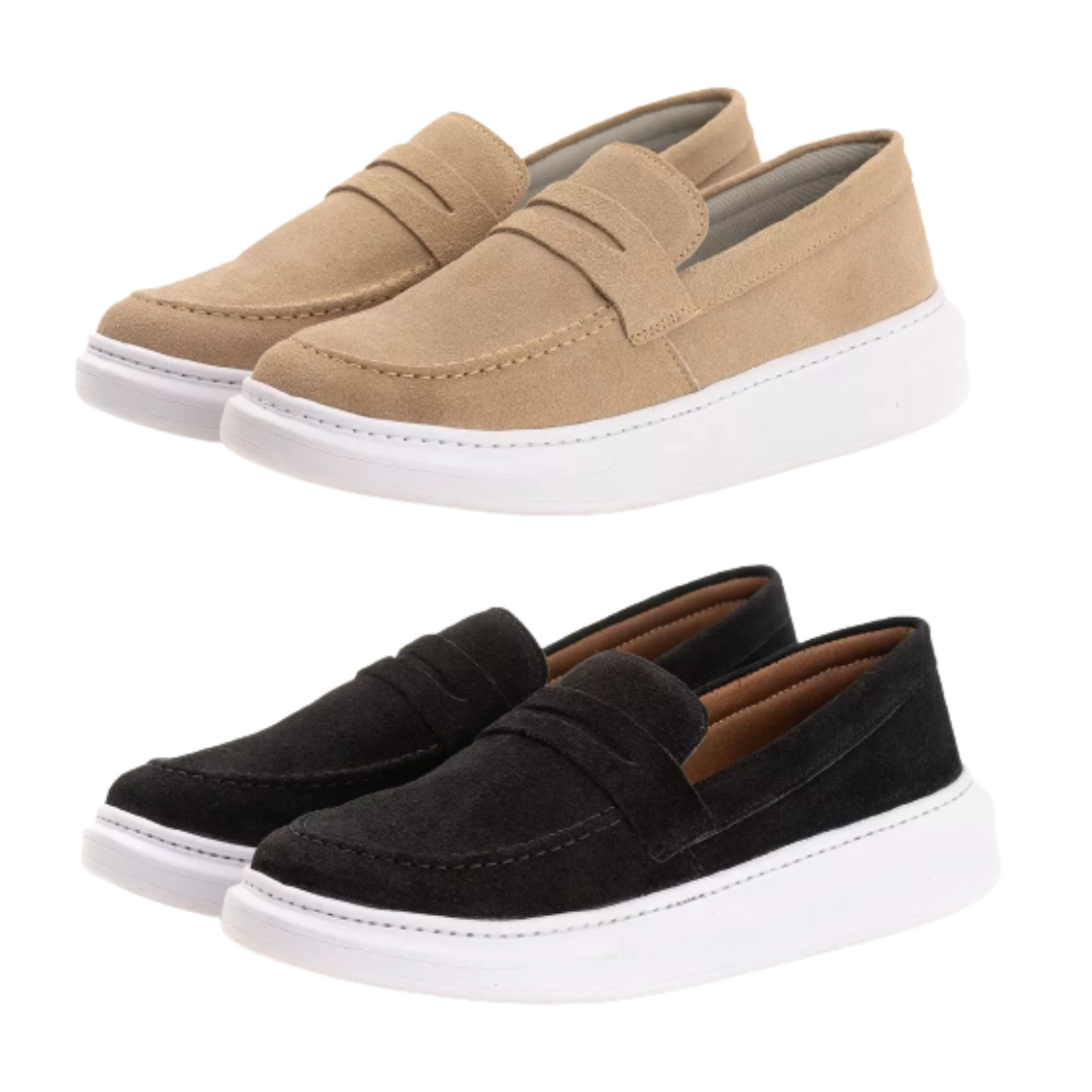 Compre 1 e Leve 2 Slip On - Mocassim Masculino Couro Camurça