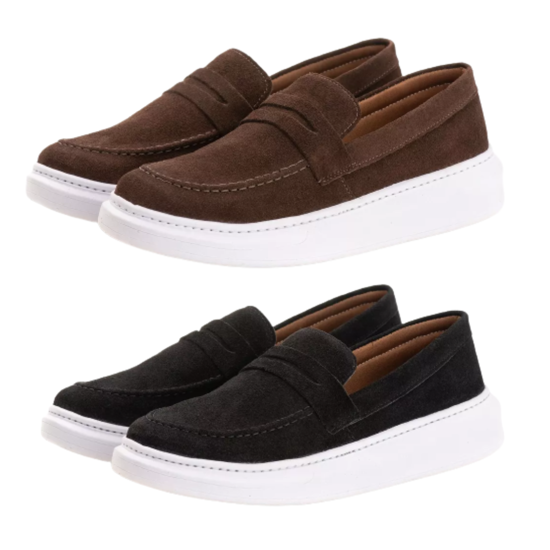 Compre 1 e Leve 2 Slip On - Mocassim Masculino Couro Camurça