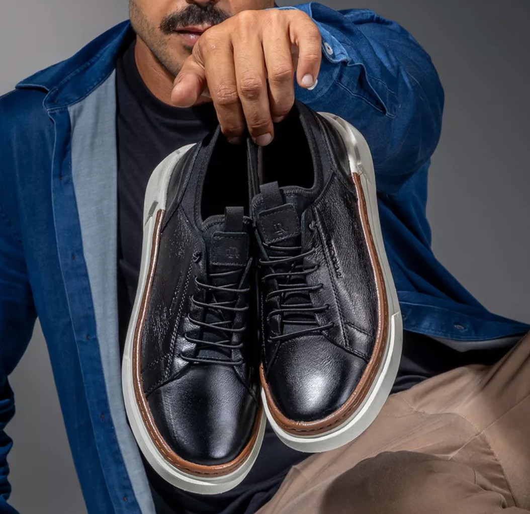 Sapatenis Casual Masculino Titanium em Couro - Preto
