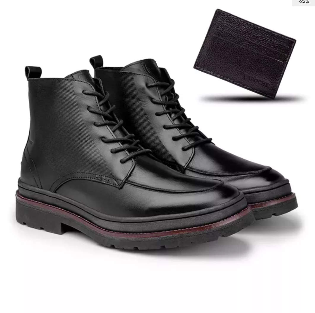 Bota Londres em Couro - Preto + Brinde Porta Cartão