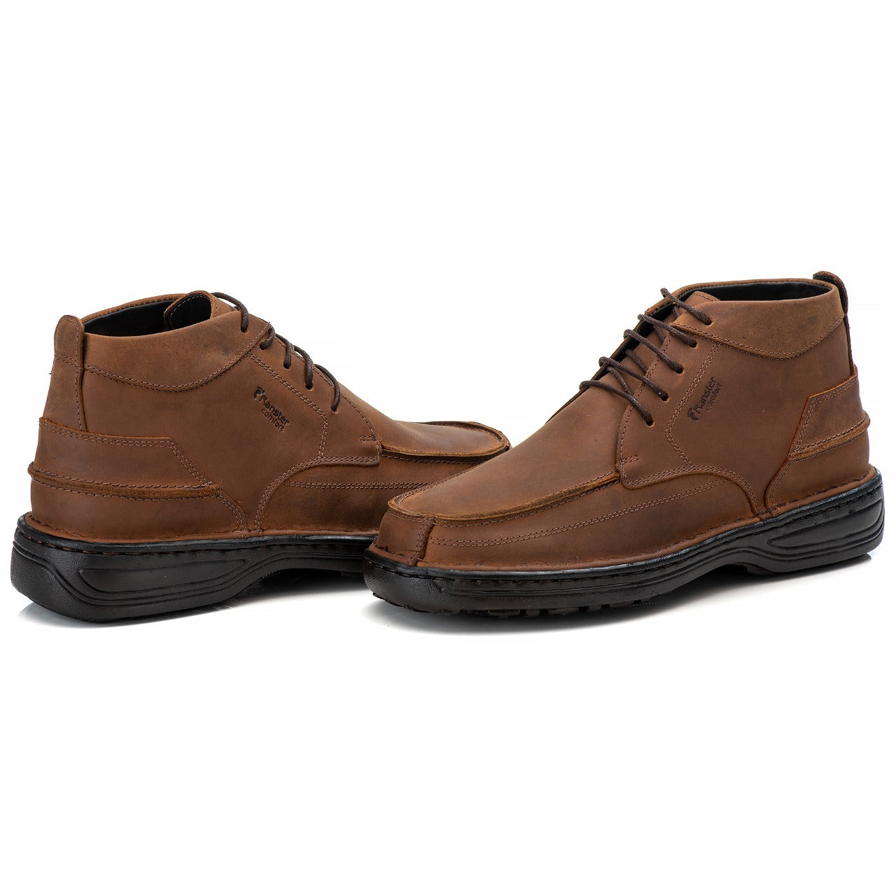 Bota Masculina Comfort Couro Rústico Leve Ortopédica