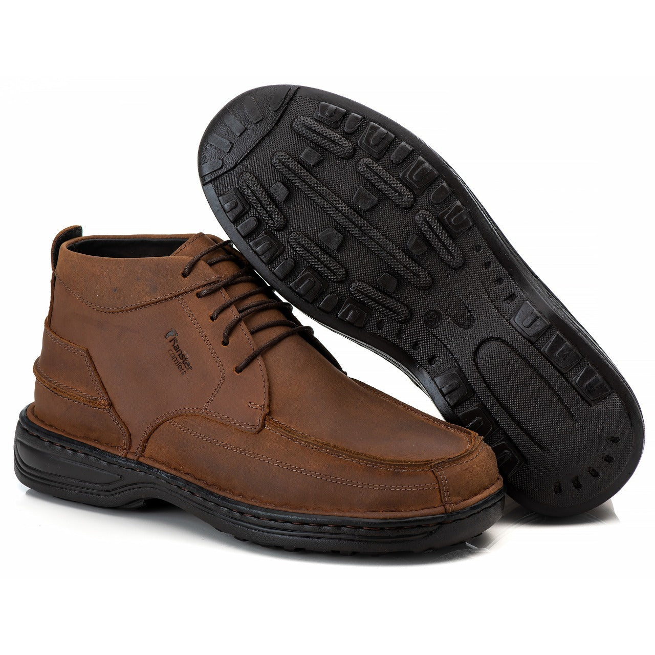 Bota Masculina Comfort Couro Rústico Leve Ortopédica