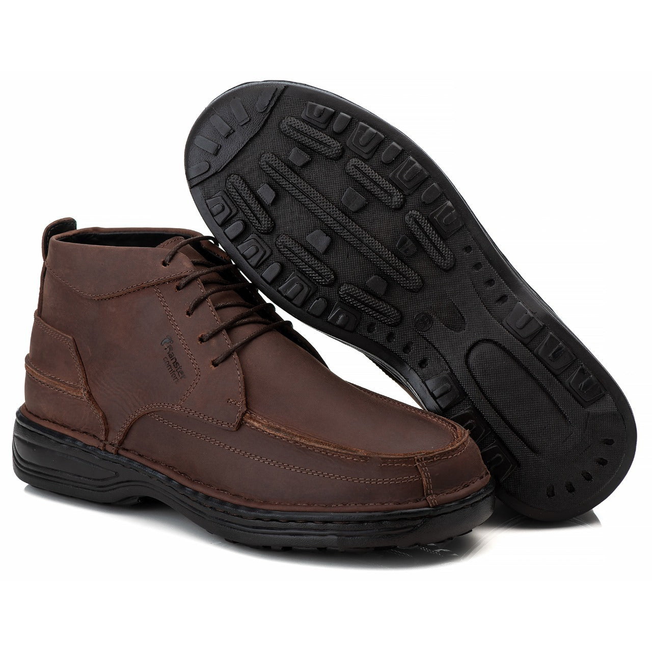 Bota Masculina Comfort Couro Rústico Leve Ortopédica