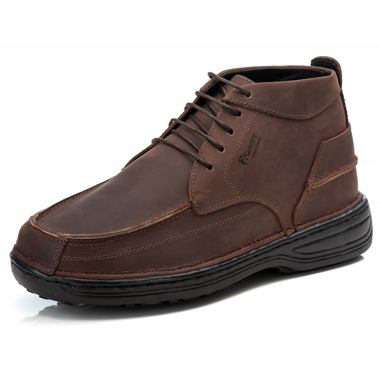 Bota Masculina Comfort Couro Rústico Leve Ortopédica