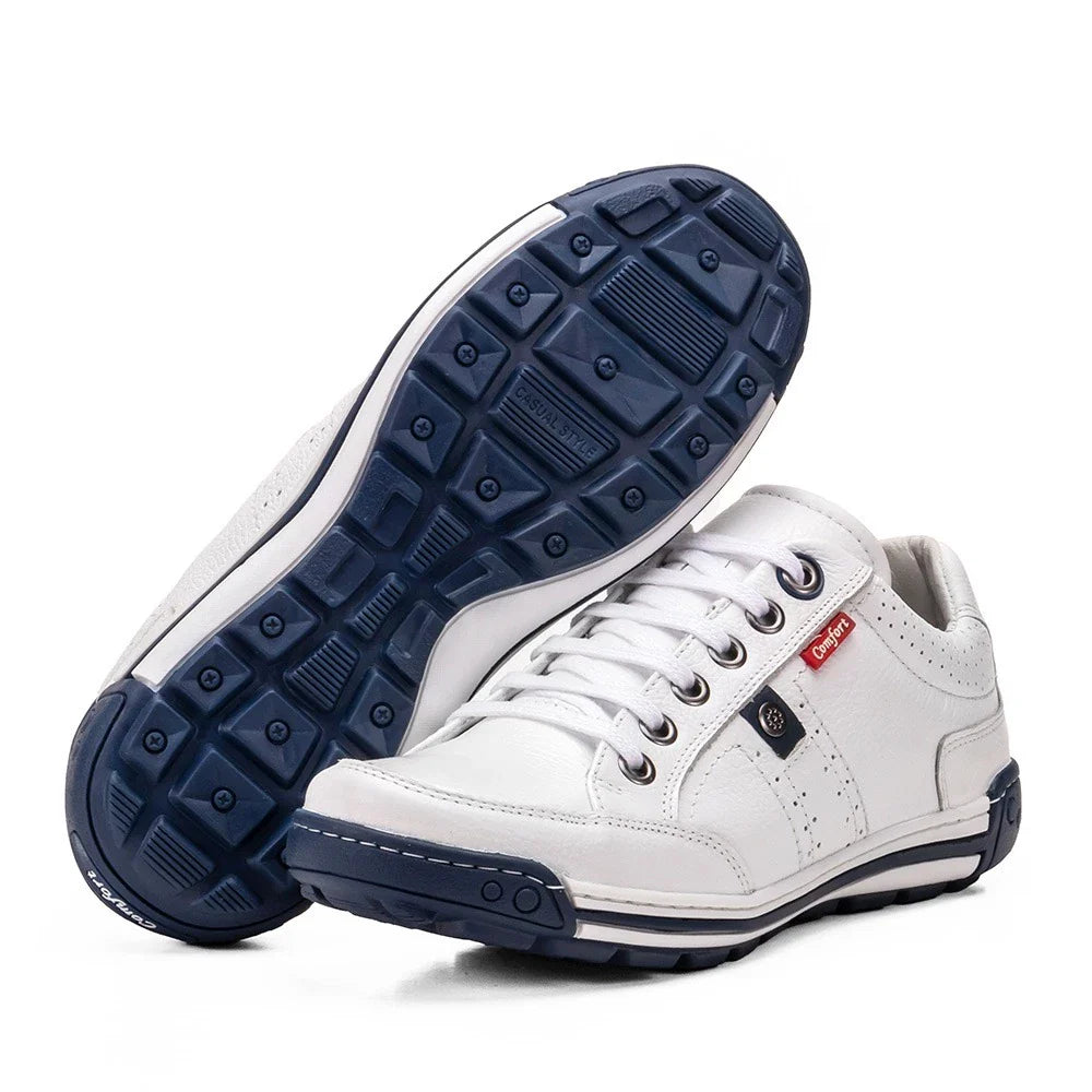 Sapatênis Masculino Casual em Couro Legítimo com Palmilha em Gel e Solado Antiderrapante