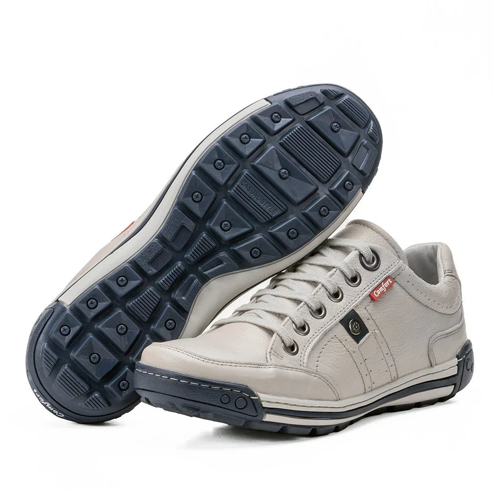 Sapatênis Masculino Casual em Couro Legítimo com Palmilha em Gel e Solado Antiderrapante