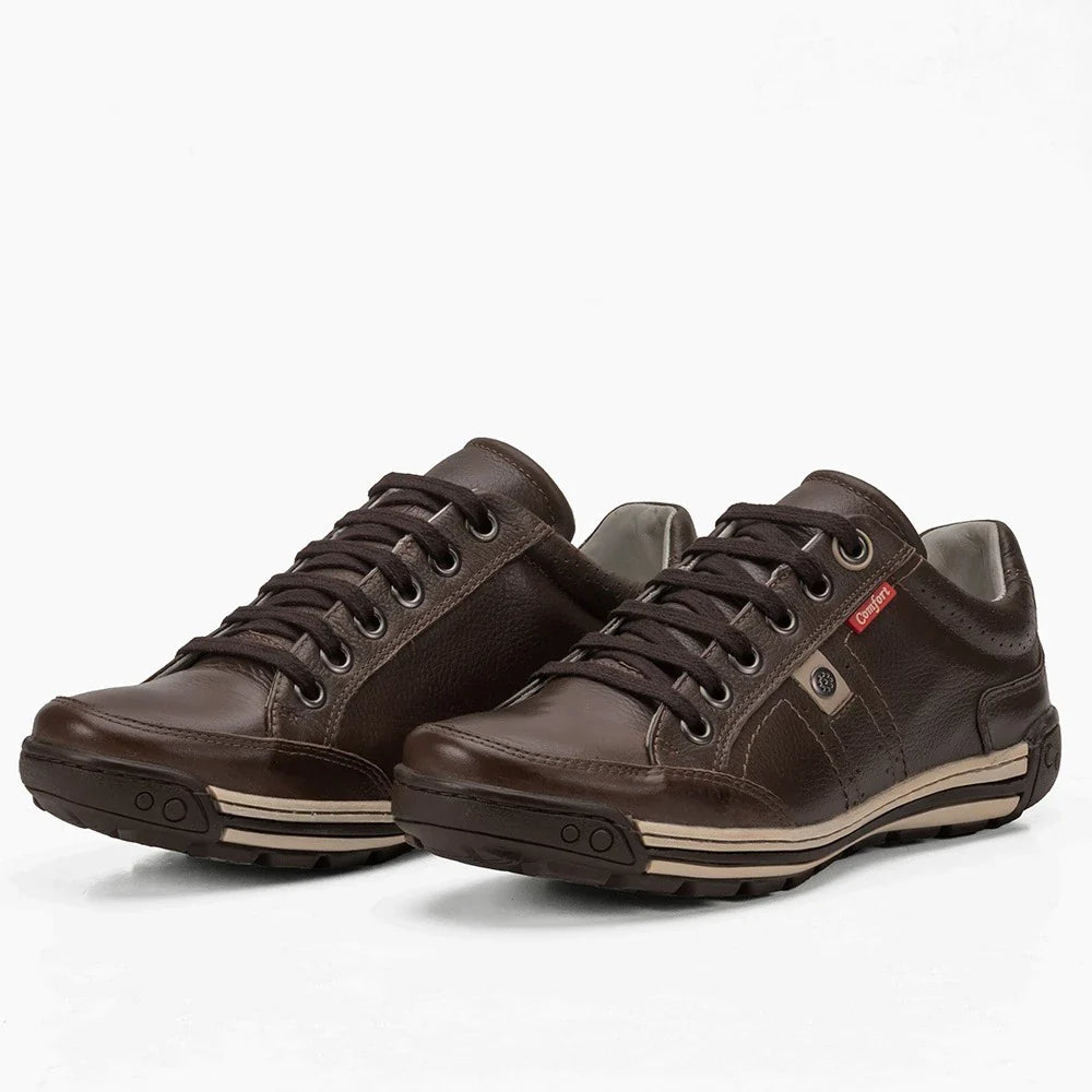 Sapatênis Masculino Casual em Couro Legítimo com Palmilha em Gel e Solado Antiderrapante