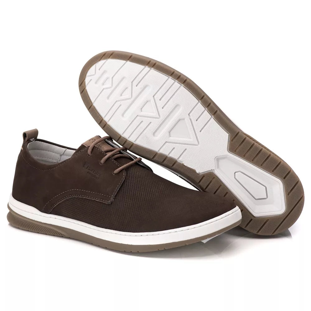Sapatenis Oxford  Comfort 100% Couro  Palmilha Ultra Gel Chocolate